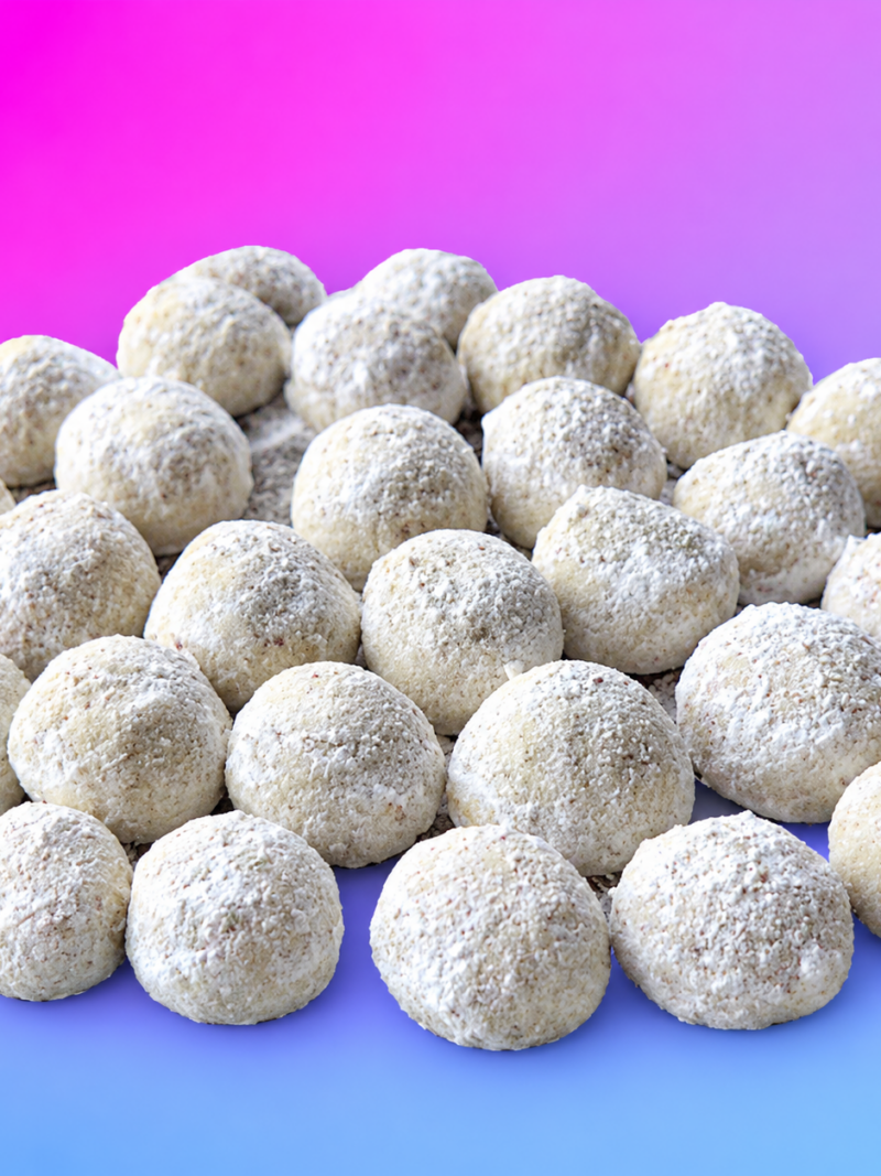 Mini Pecan Mexican Wedding Cookies dusted with powdered sugar