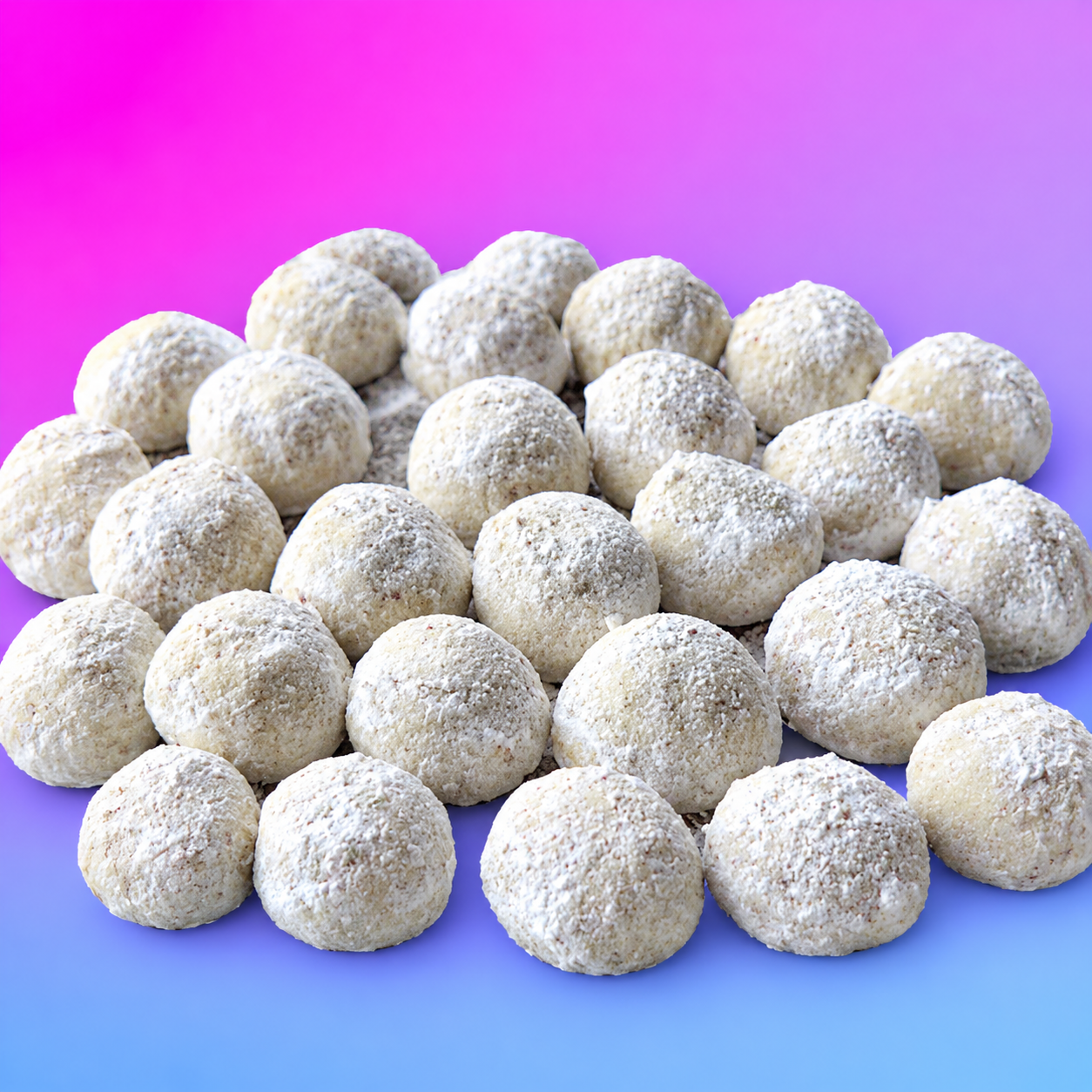 Mini Pecan Mexican Wedding Cookies dusted with powdered sugar