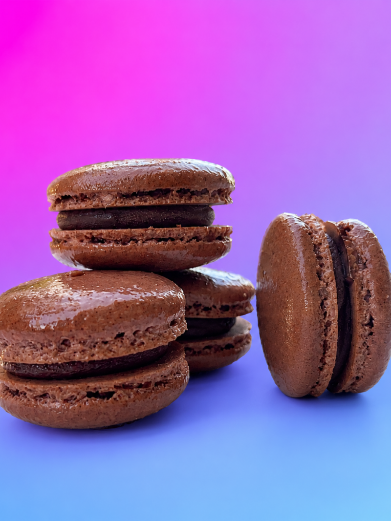 12 pack chocolate ganache macarons with rich chocolate filling