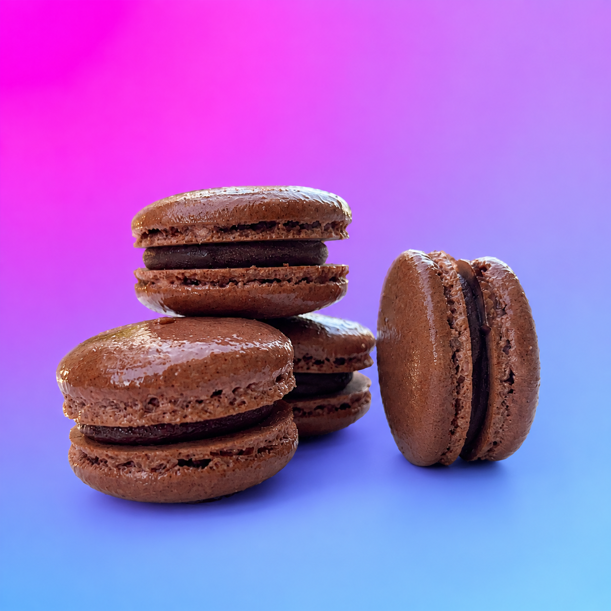 12 pack chocolate ganache macarons with rich chocolate filling